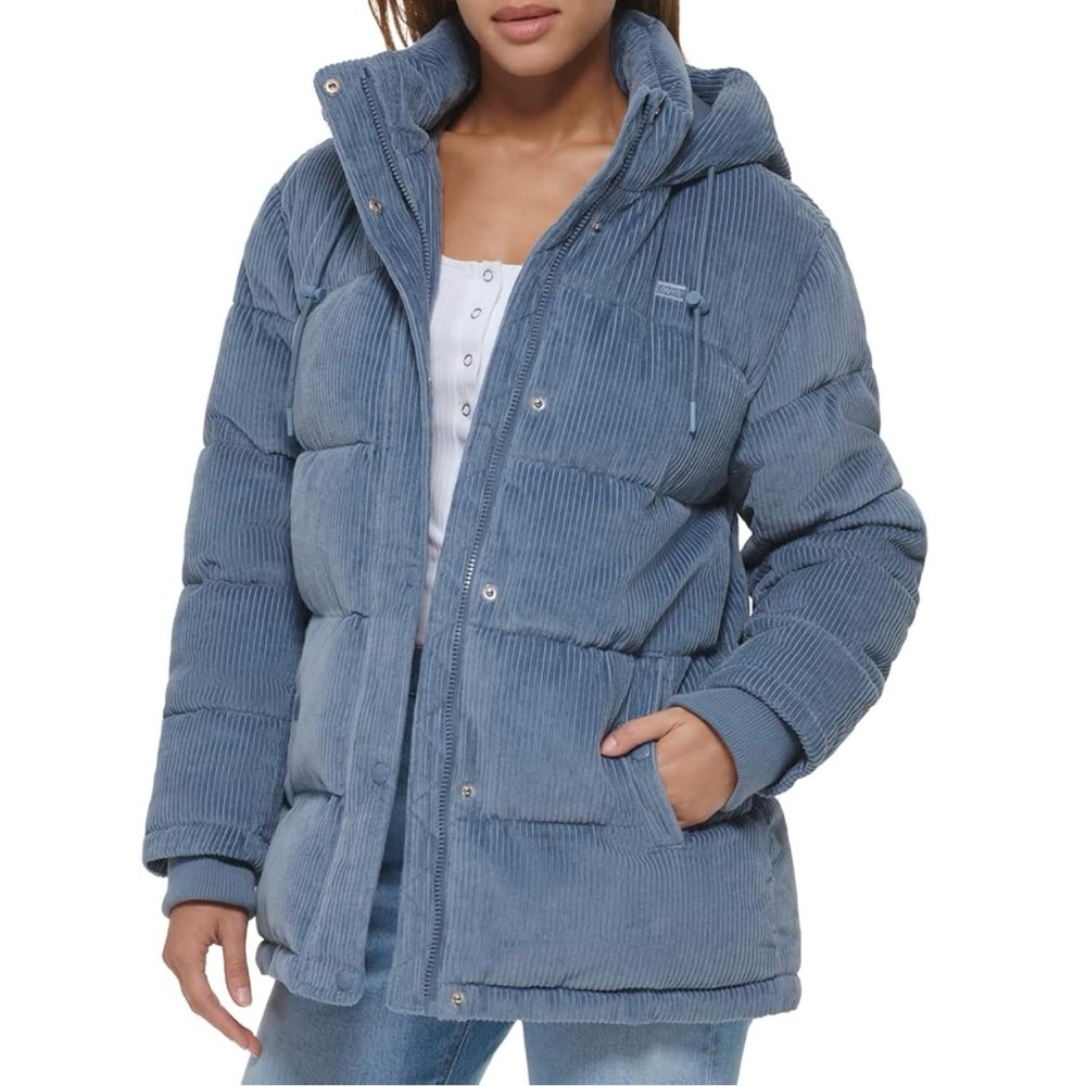 New Levi’s blue wide wale corduroy zip and snap bubble puffer jacket S M $250
